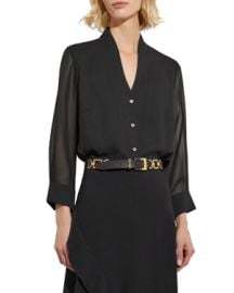 Misook Sheer Sleeve Button Front Blouse at Bloomingdales