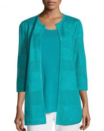 Misook Textured Lines Long Jacket  Turquoise  Petite   Neiman Marcus at Neiman Marcus