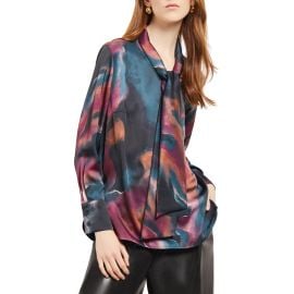 Misook Tie Neck Crêpe de Chine Blouse at Nordstrom