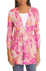 Misook Tropical Floral Jacquard Belted Cardigan in Wldbry Pink/Tuscan Sun/Bisc  at Nordstrom