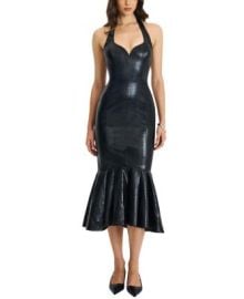 Miss Circle Gardenia Faux Leather Midi Sweetheart Halter Flared Dress Bloomingdalex27s Women at Bloomingdales