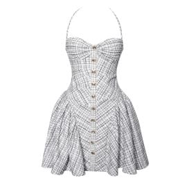 Miss Circle Melody Tweed Halter Drop Waist Mini Dress at Wolf & Badger