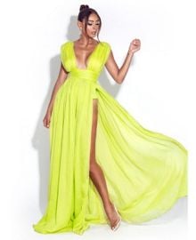 Miss Circle Women Valley Of Angels Lime Chiffon Pleated High Slit Maxi Dress - Macy39s at Macys