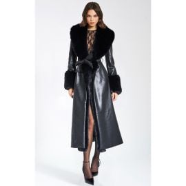 Miss Circle Zaida Full-Length Vegan Leather Fur Trim Coat at Nordstrom