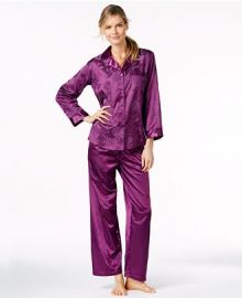 Miss Elaine Brushed Back Satin Notch Collar Top and Pajama Pants Set in Purple at Macys