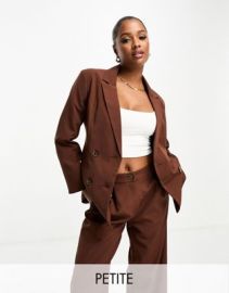 Miss Selfridge Petite oversized double breasted blazer in chocolate at ASOS