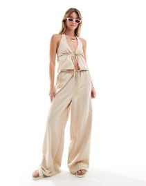 Miss Selfridge Poplin Halter Cami Top in Beige at ASOS