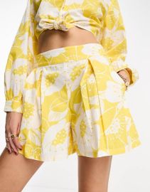 Miss Selfridge chuck on shorts in yellow tropical - part of a set at ASOS