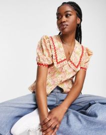 Miss Selfridge collared button through shirt in ditsy print at ASOS