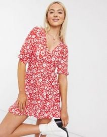 Miss Selfridge fit  flare mini dress in red floral at ASOS