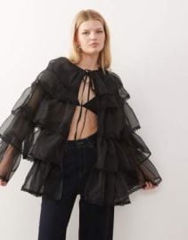 Miss Selfridge layered chiffon cape in black | ASOS at ASOS