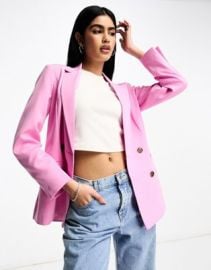 Miss Selfridge oversized double breasted blazer in pink at ASOS