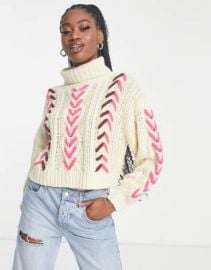 Miss Selfridge stitch detail roll neck sweater in multi at ASOS