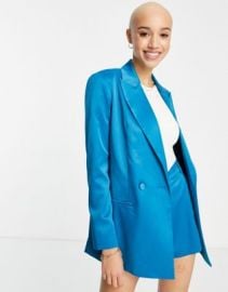 Miss Selfridge tailored longline blazer in teal at ASOS