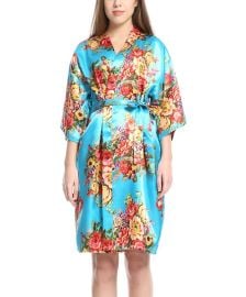 Missfashion Turquoise amp Red Floral Satin Kimono Robe - Women amp Juniors Best Price and Reviews Zulily at Zulily