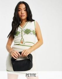 Missguided Petite argyle print oversized sleeveless vest in green - part of a set at ASOS