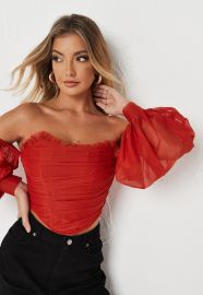 Missguided Red Puff Sleeve Bust Point Corset Top at Asos