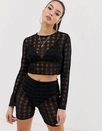 Missguided check mesh two-piece crop top in black at ASOS