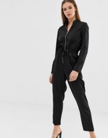 Missguided utility zip front jumpsuit in black   ASOS at Asos