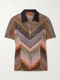 Missoni Striped metallic crochet knit polo shirt at Net a Porter