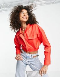 Missyempire boxy cropped jacket in tomato red - part of a set at ASOS