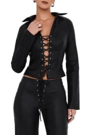 Mistress Rocks Lace-Up Faux Leather Top at Nordstrom