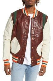 Mitchell Ness Dedication Leather Varsity Jacket at Nordstrom