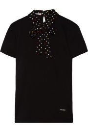 Miu Miu   Polka-dot silk-trimmed cotton-jersey T-shirt at Net A Porter