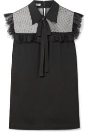 Miu Miu   Pussy-bow point d esprit tulle-paneled crepe de chine blouse at Net A Porter