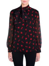 Miu Miu - Strawberry   Cherry Print Tie-Neck Blouse at Saks Fifth Avenue