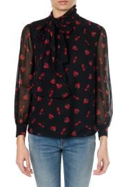 Miu Miu Black Georgette Blouse With Strawberry Print at Italist