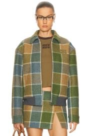 Miu Miu Check Padded Jacket in Cammello Avio FWRD at FWRD