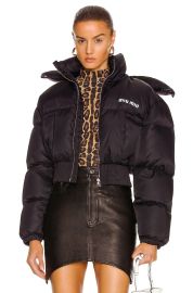 Miu Miu Cropped Nylon Down Jacket in Nero at Forward