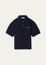 Miu Miu Logo Embroidered Cotton Polo Shirt - at Bergdorf Goodman