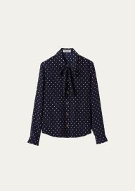 Miu Miu Polka Dot Silk Scarf Neck Shirt at Bergdorf Goodman