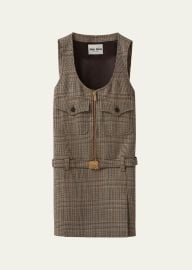 Miu Miu Prince Of Galles Check Belted Sleeveless Mini Dress at Bergdorf Goodman