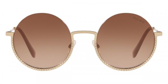 Miu Miu Round Sunglasses in Pale Gold Brown Gradient at The Real Real