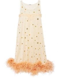 Miu Miu feather-trimmed Mini Dress - Farfetch at Farfetch