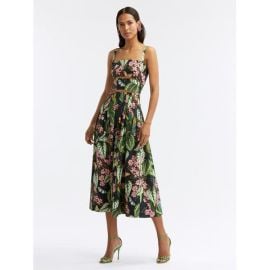 Mixed Botanical Cutout Midi Dress Dresses Oscar de la Renta Navy Multi Oscar de la Renta at Oscar de la Renta