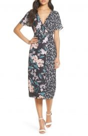 Mixed Floral Print Button Front Wrap Dress at Nordstrom