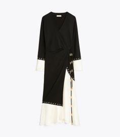 Mixed Material Wrap Dress at Tory Burch