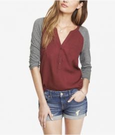 Mixed Media Raglan Sleeve Pocket Tee at Express