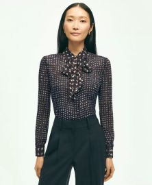 Mixed Plaid Print Bow Neck Blouse at Brooks Brothers