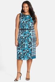 Mixed Print Pleat Tie Waist Dress Plus Size at Nordstrom Rack