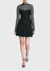 Mixed Silk Lace Mock-Neck Ruched Dress at Bergdorf Goodman