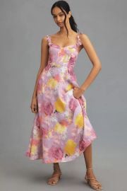 Ml Monique Lhuillier Carmen Sweetheart Linen Midi Dress at Anthropologie