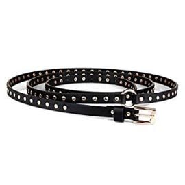 MoYoTo Women s Fashion Black Double Punk Thin Studded Genuine Leather Jean Belt at Amazon