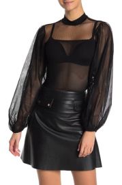 Mock Neck Balloon Sleeve Mesh Bodysuit at Nordstrom Rack