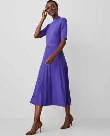 Mock Neck Belted Pleated Dress at Ann Taylor