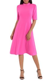 Mock Neck Button Shoulder Fit & Flare Dress at Nordstrom Rack